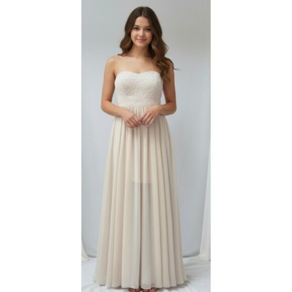 BCBG Generation Strapless Bustier Chiffon Dress Ecru Size 4 - Picture 1 of 13